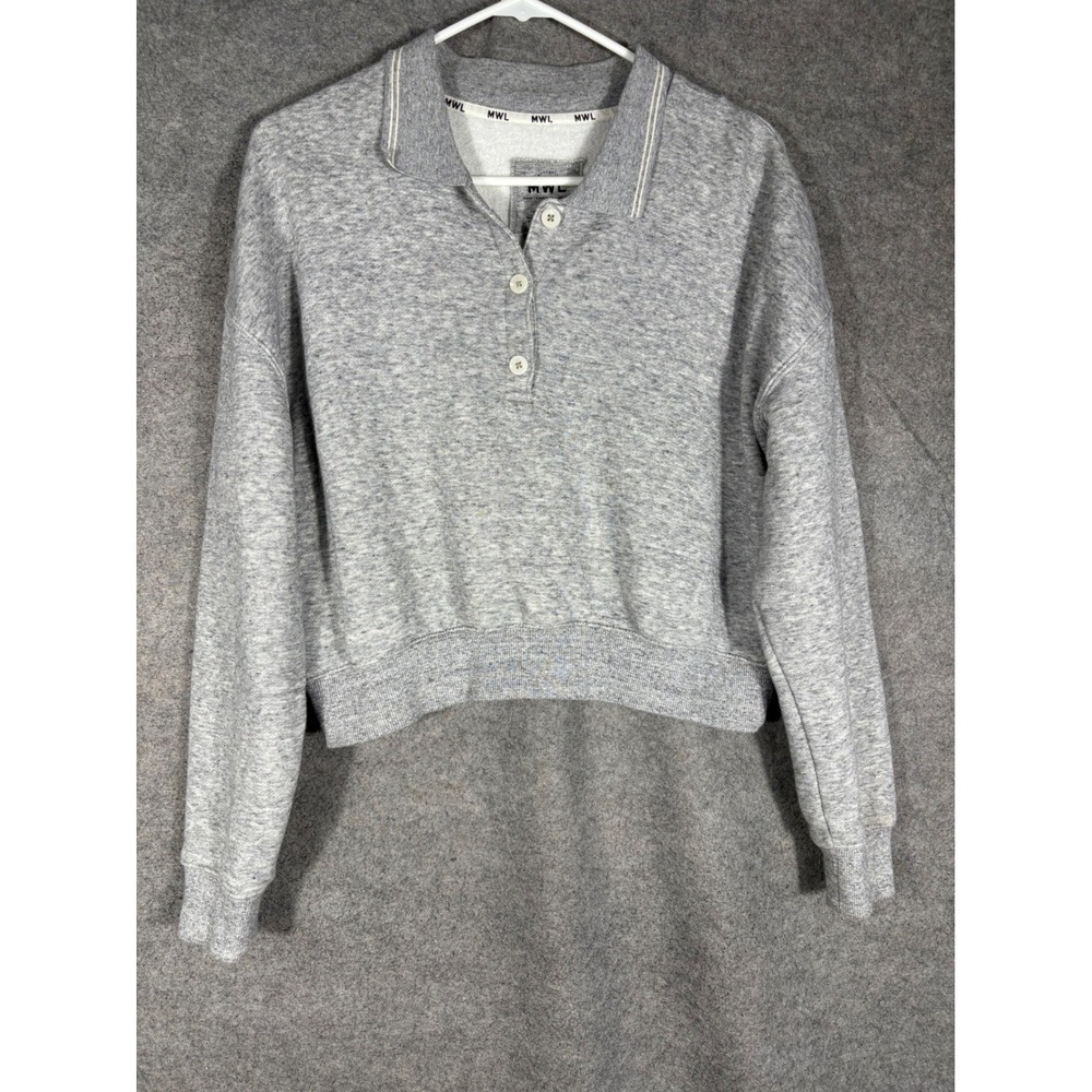 Madewell MWL Womens Polo Sweatshirt Gray Cropped Organic Cotton Pullover S NE035